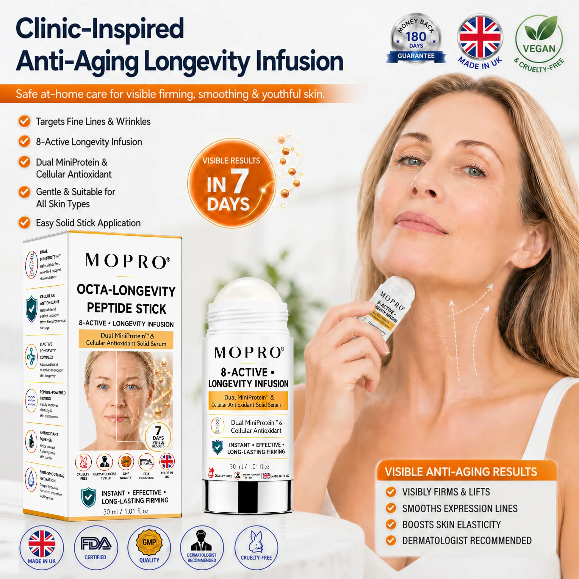 MOPRO® 8-ACTIVE • LONGEVITY INFUSION-Dual MiniProtein & Cellular Antioxidant Solid Serum Stick
