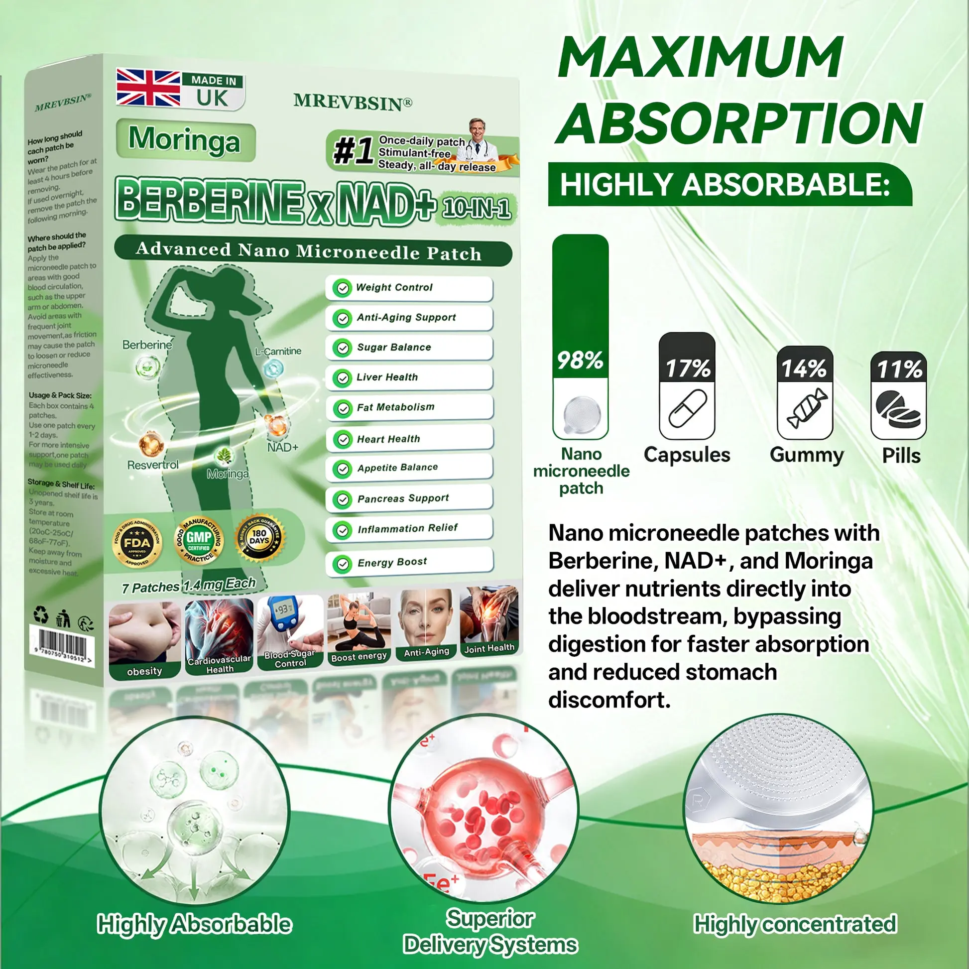 Moringa Berberine ร NAD+ 10-in-1 Advanced Nano Microneedle Patch - Image 8